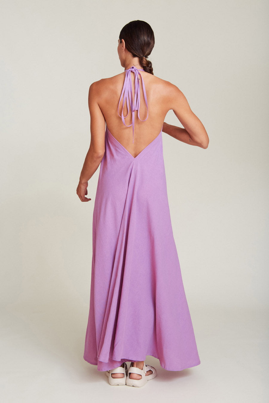 VESTIDO MP LARGO ALGODÓN LINO MALVA