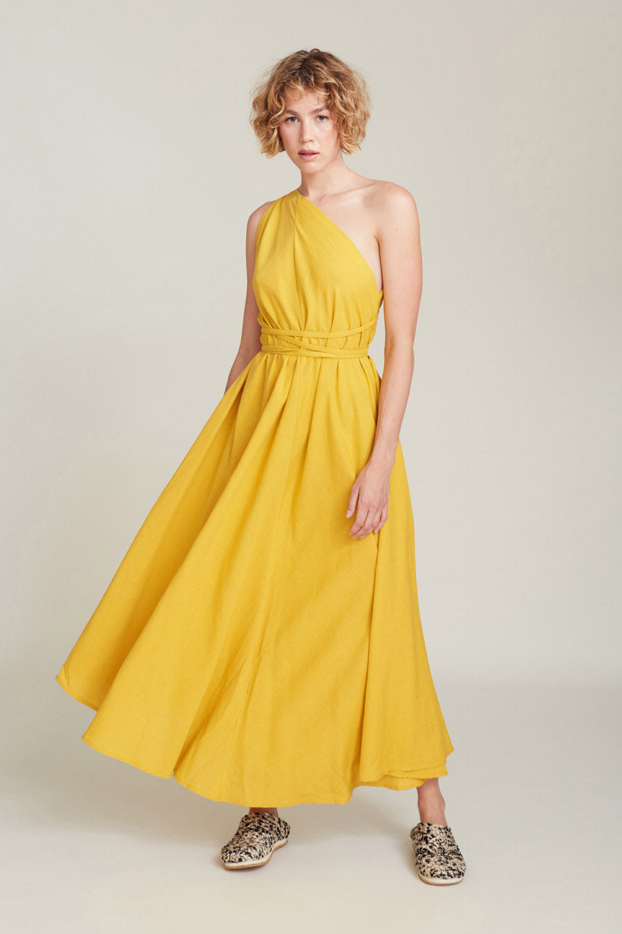 VESTIDO MP LARGO ALGODÓN LINO MUSTARD