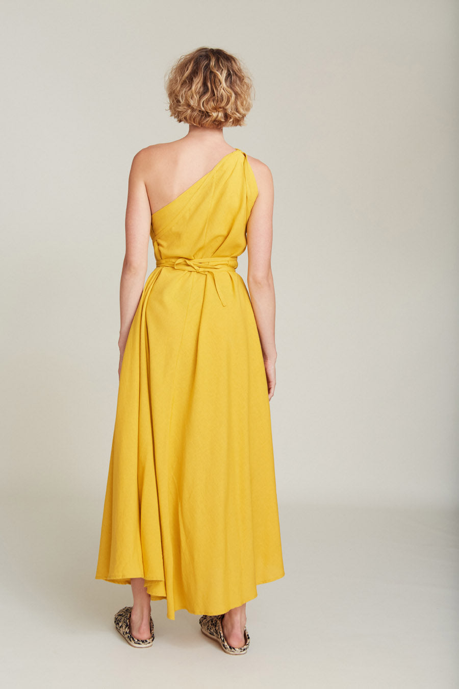 VESTIDO MP LARGO ALGODÓN LINO MUSTARD
