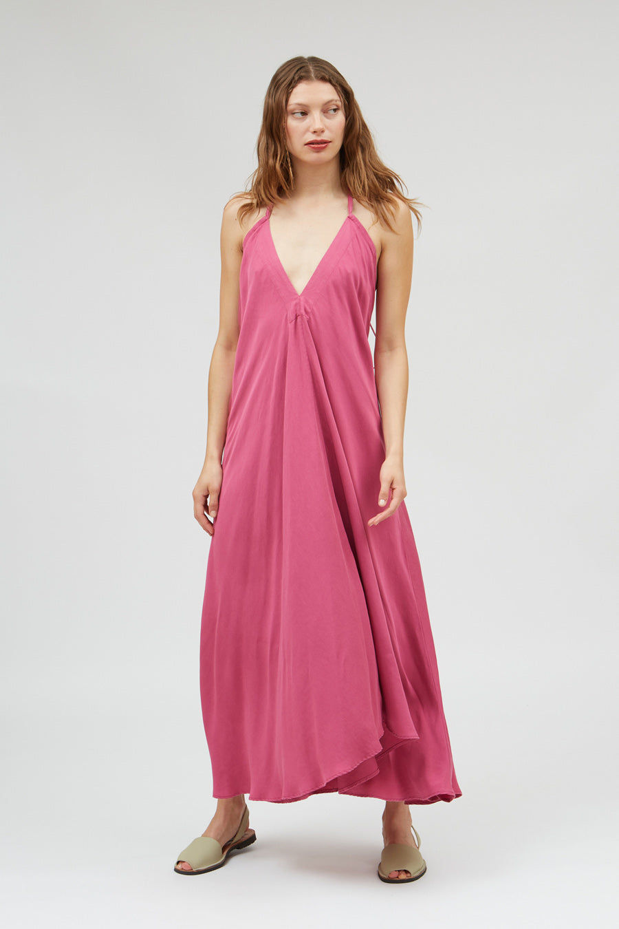 VESTIDO MP LARGO TENCEL LINO FUCHSIA