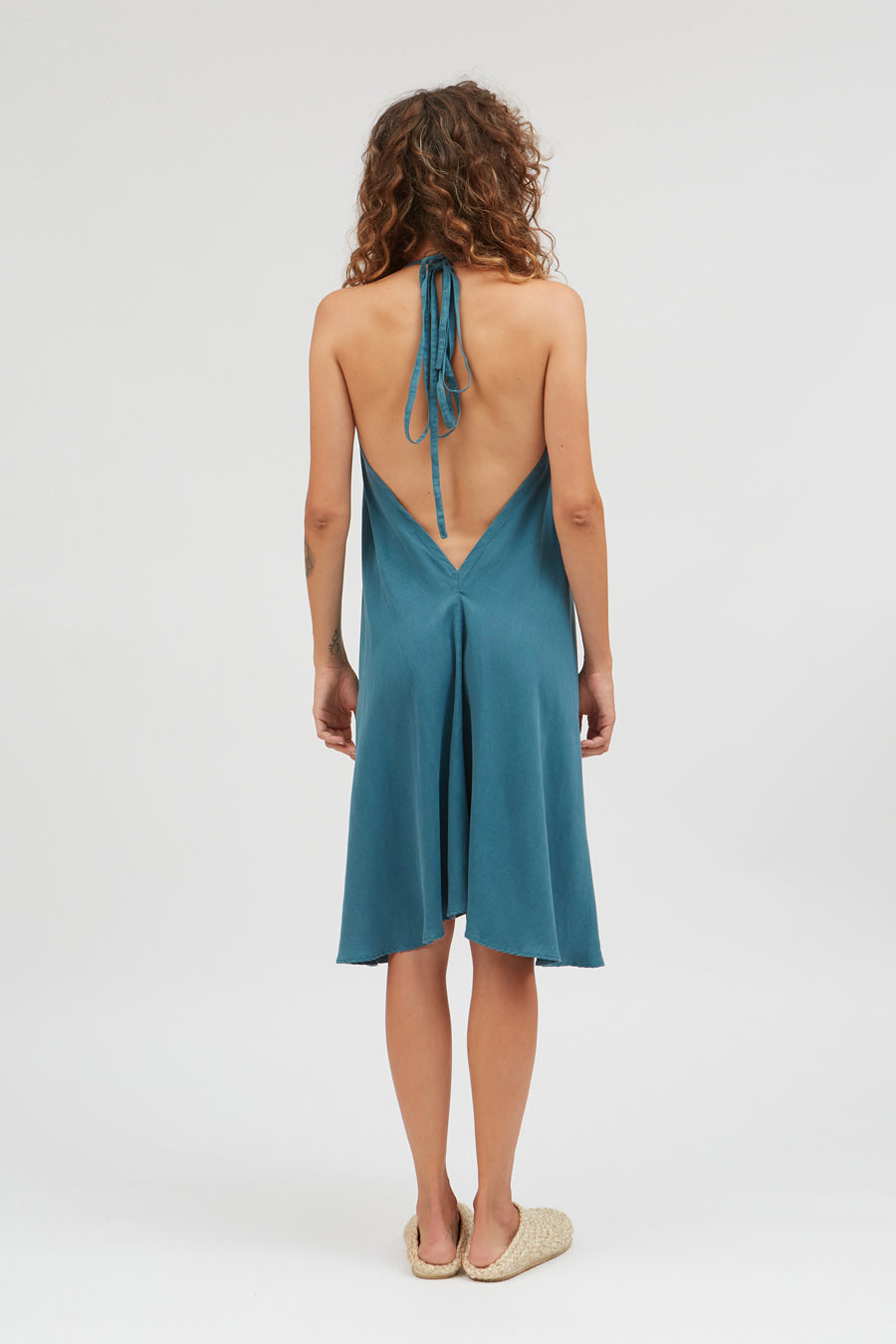 VESTIDO MP CORTO TENCEL LINO TEAL GREEN