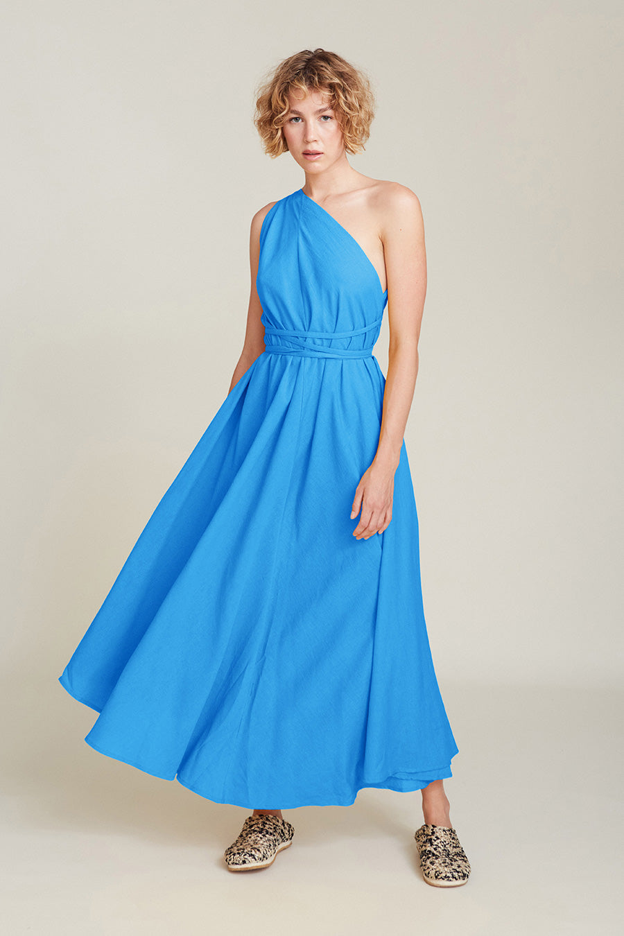VESTIDO MP LARGO ALGODÓN LINO COBALT BLUE