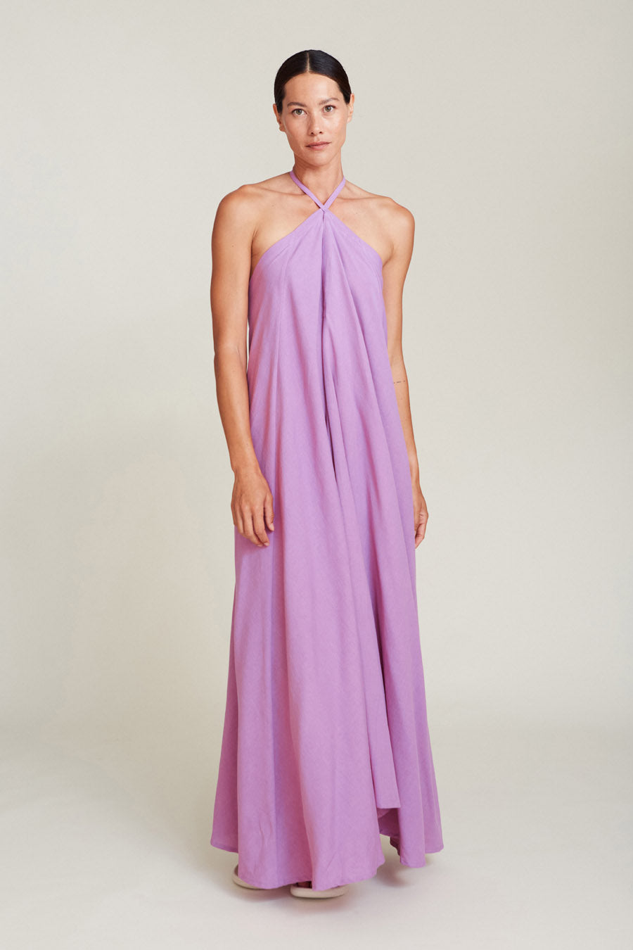 VESTIDO MP LARGO ALGODÓN LINO MALVA