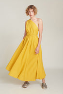 VESTIDO MP LARGO ALGODÓN LINO MUSTARD