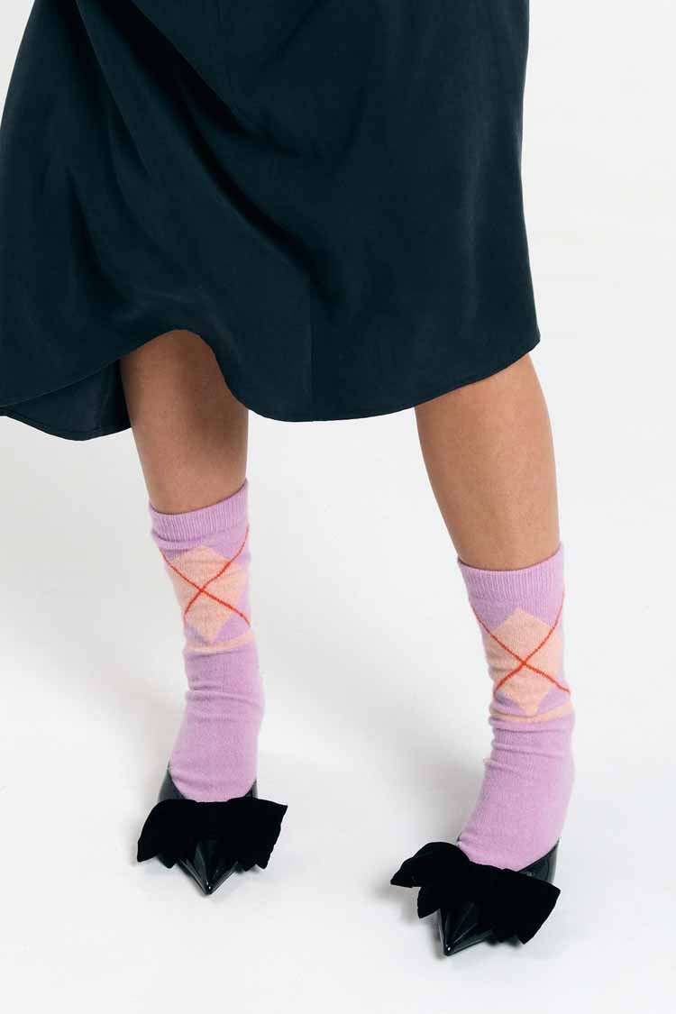 ARGYLE SOCKS WOOL LILAC