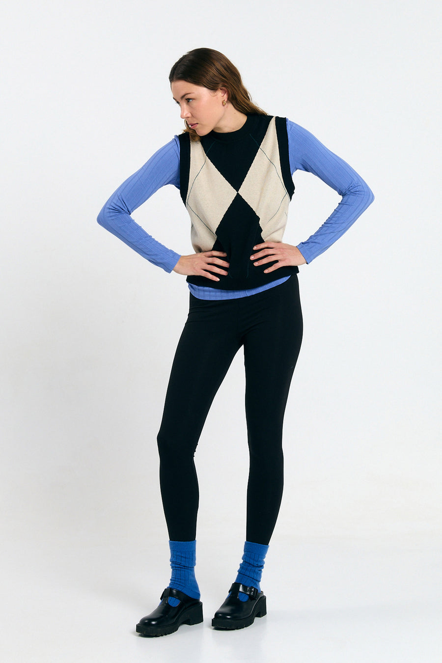 RELVAS VEST ARGYLE BLACK