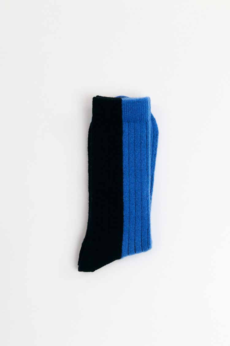 BICOLOR SOCKS WOOL BLUE
