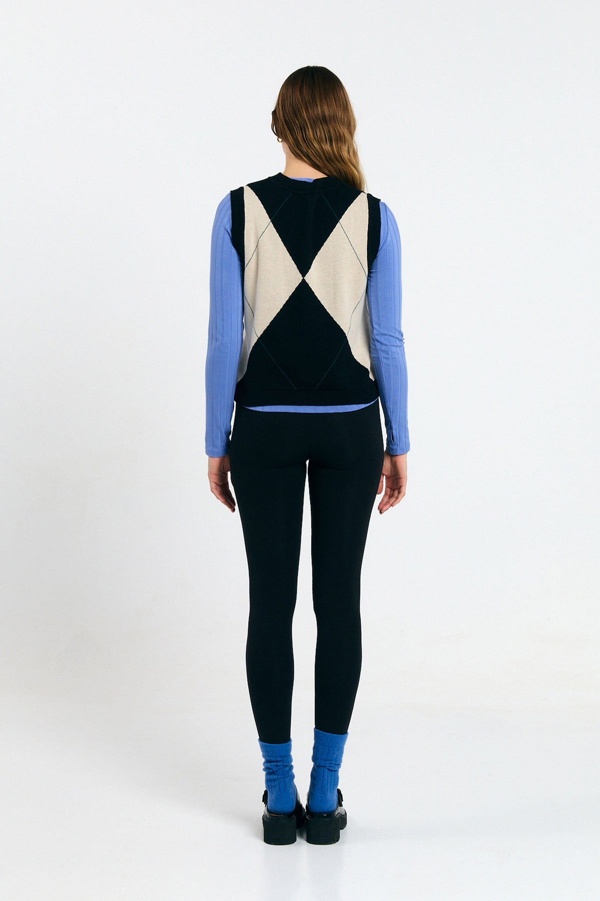 RELVAS VEST ARGYLE BLACK