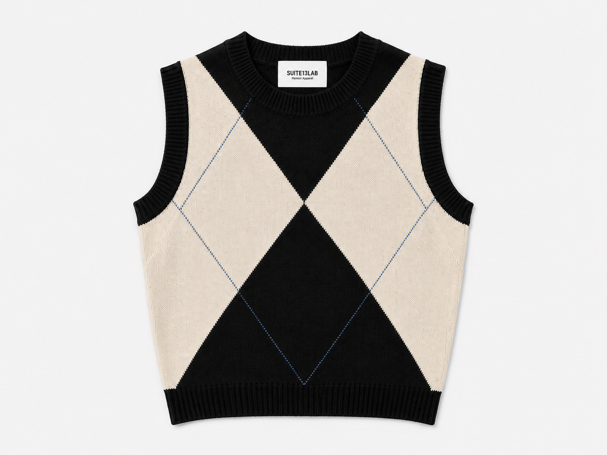 RELVAS VEST ARGYLE BLACK