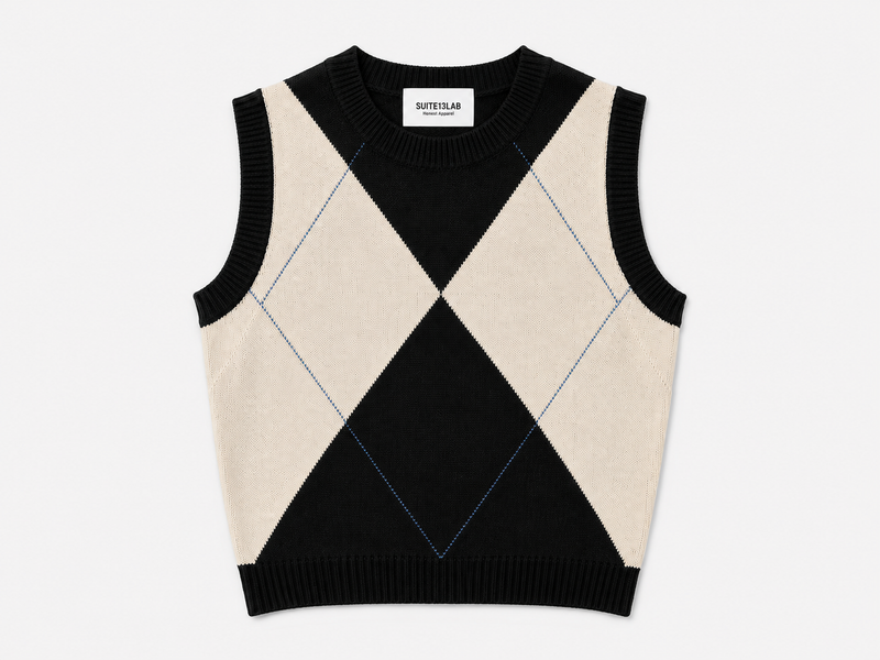 RELVAS VEST ARGYLE BLACK