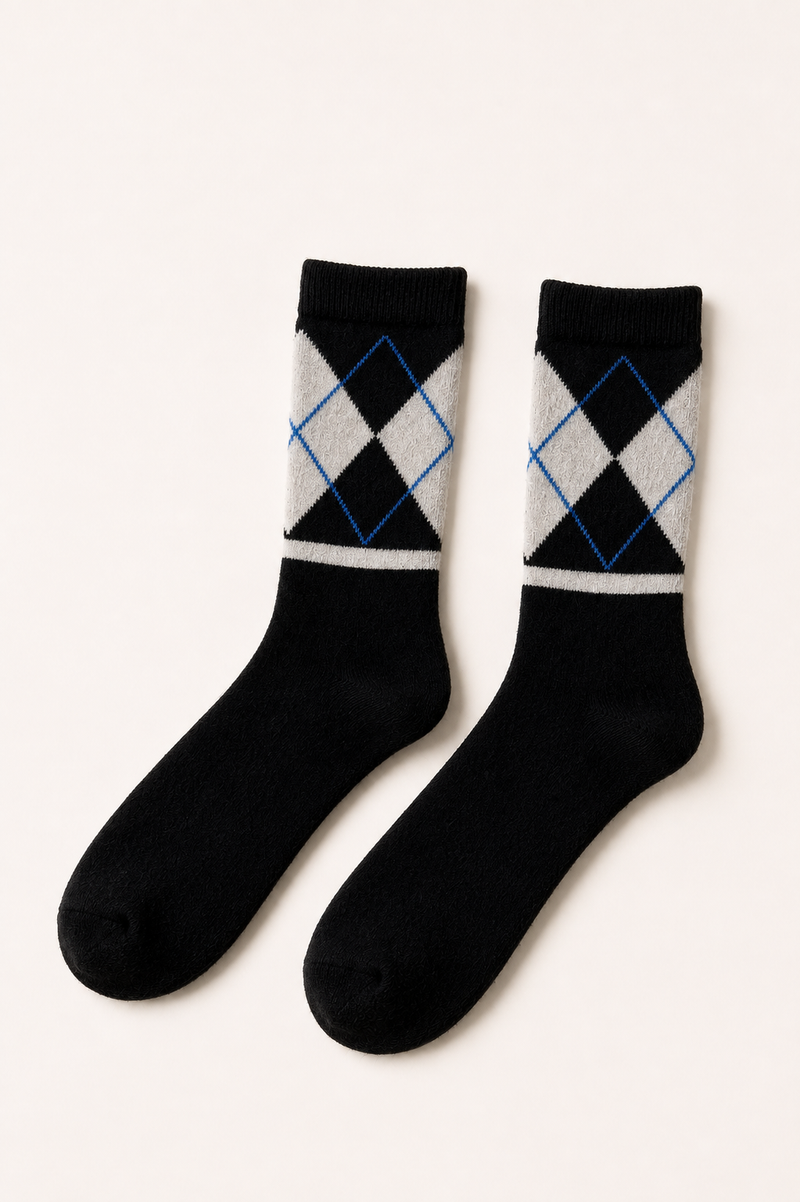 ARGYLE SOCKS WOOL BLACK