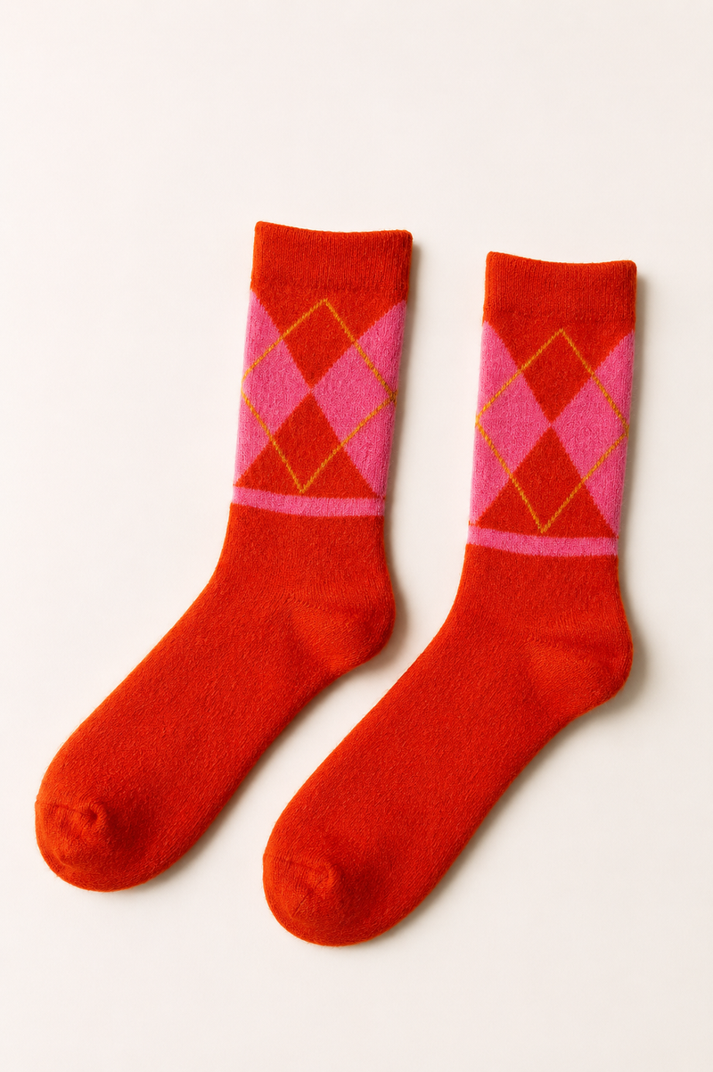ARGYLE SOCKS WOOL ORANGE