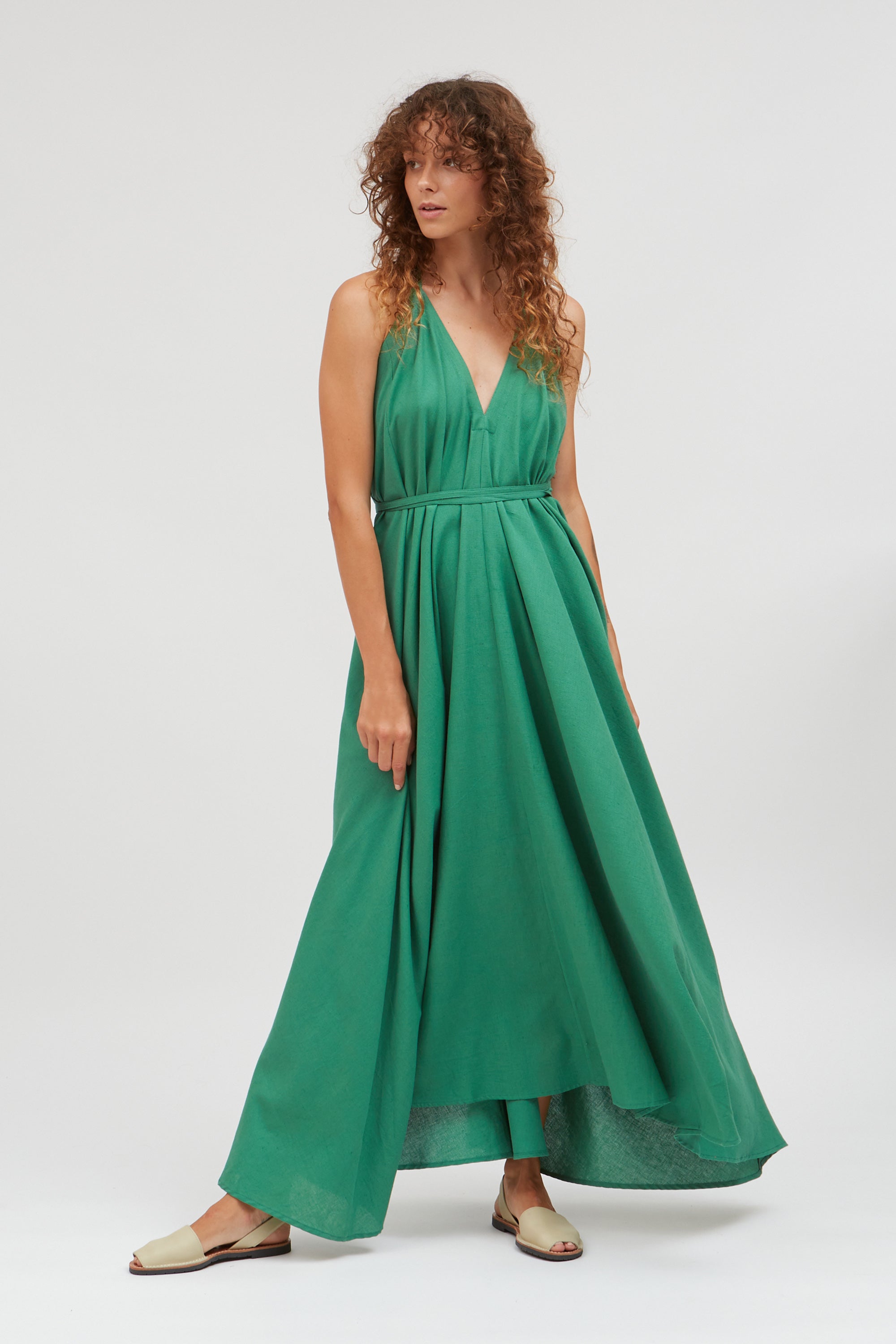 VESTIDO MP LARGO ALGODÓN LINO GREEN
