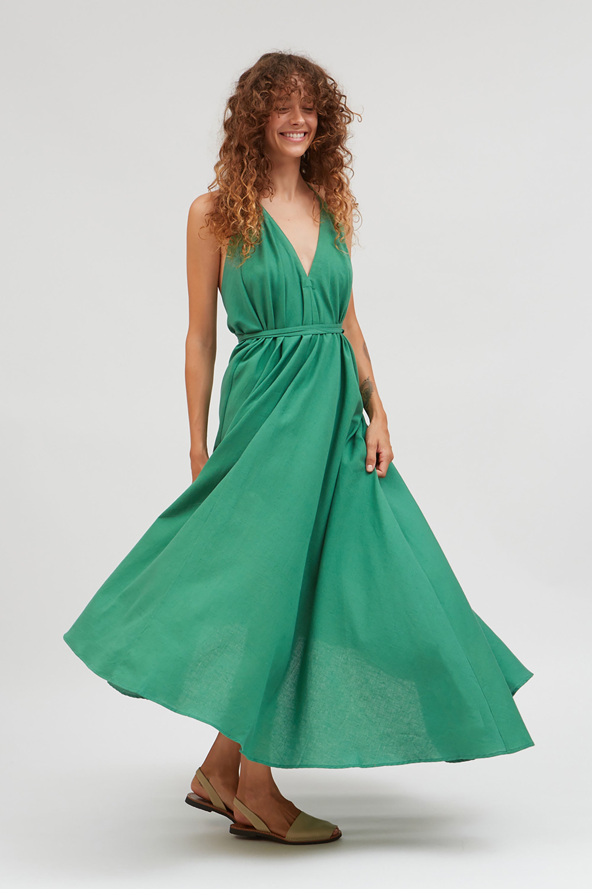 VESTIDO MP LARGO ALGODÓN LINO GREEN