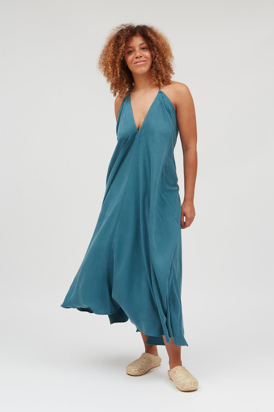 VESTIDO MP LARGO TENCEL LINO TEAL GREEN