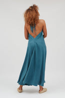 VESTIDO MP LARGO TENCEL LINO TEAL GREEN