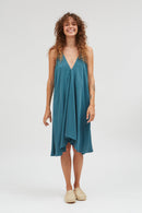 VESTIDO MP CORTO TENCEL LINO TEAL GREEN