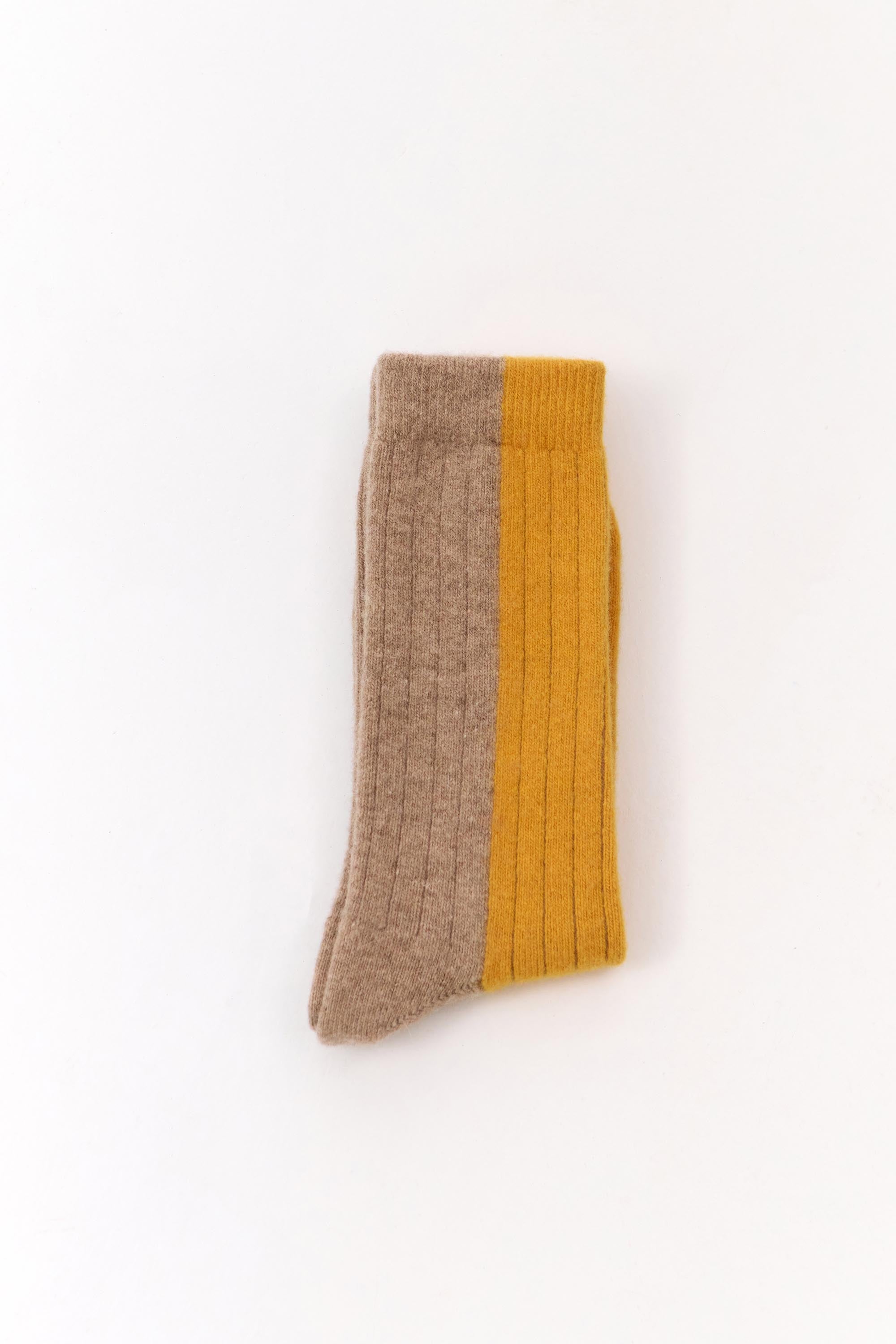 BICOLOR WOOL SOCKS MUSTARD