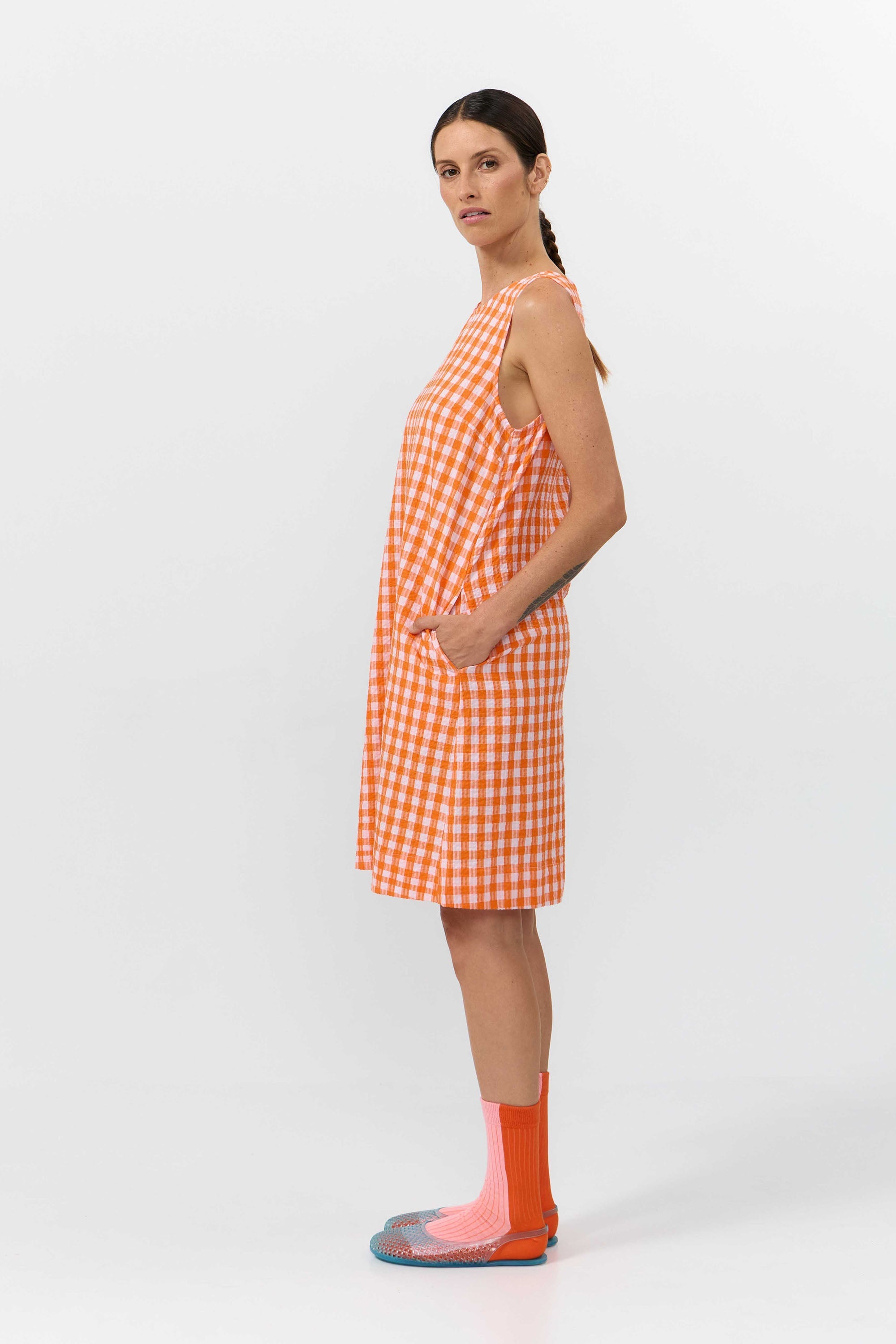 LENA DRESS CHECK ORANGE