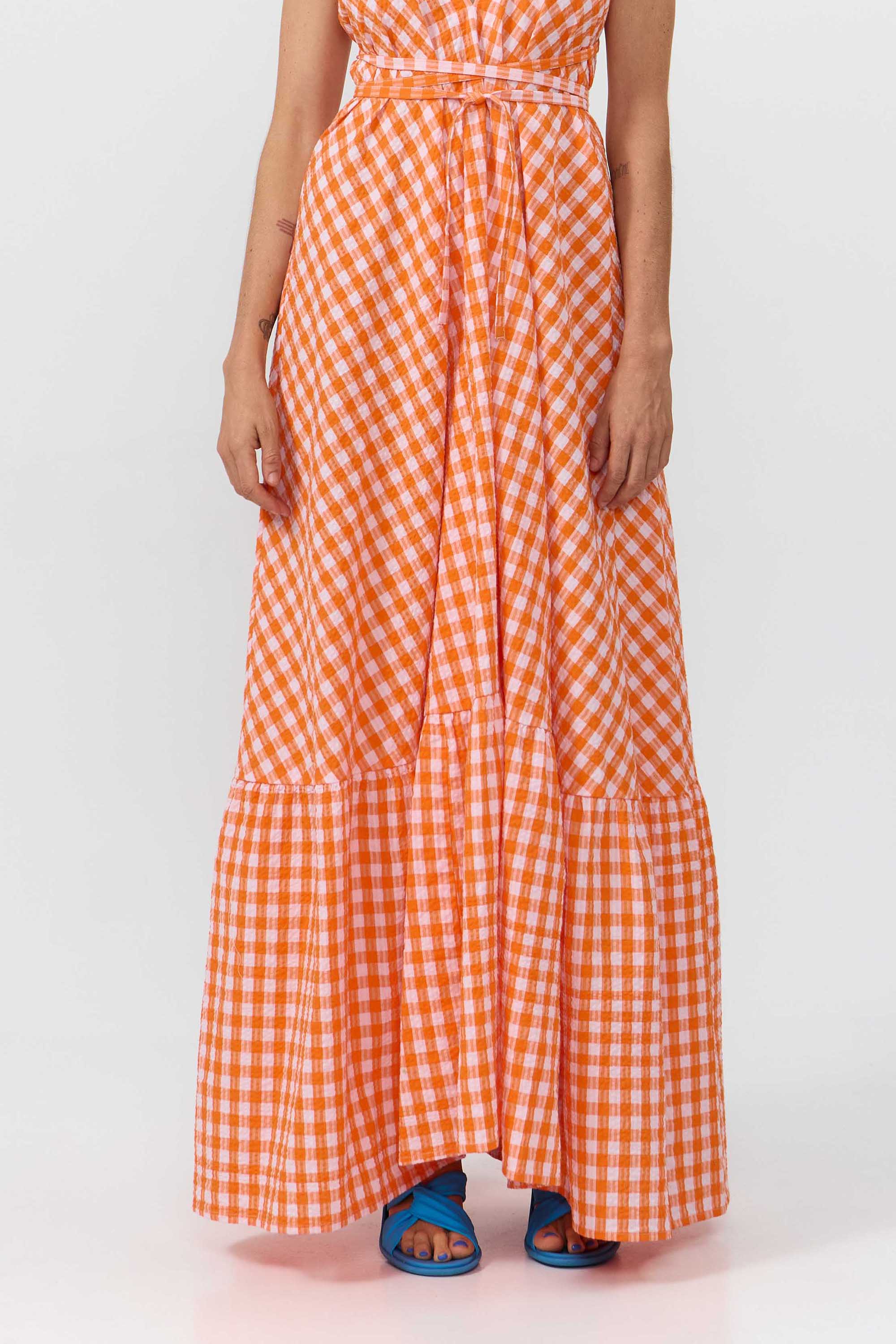 MP DRESS LONG CHECK ORANGE