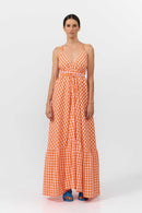 MP DRESS LONG CHECK ORANGE