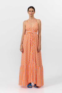 MP DRESS LONG CHECK ORANGE