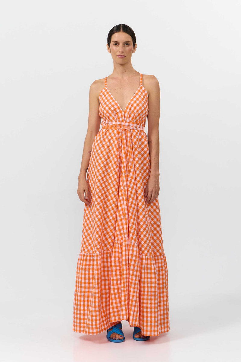 MP DRESS LONG CHECK ORANGE