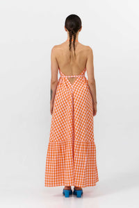 MP DRESS LONG CHECK ORANGE