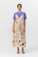 MP DRESS MIDI COTTON LINEN PRINT HOLIDAY