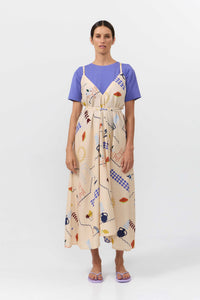 MP DRESS MIDI COTTON LINEN PRINT HOLIDAY
