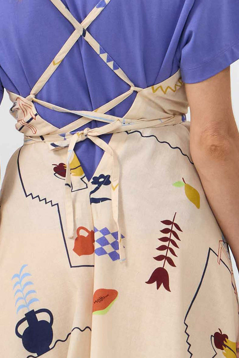 MP DRESS MIDI COTTON LINEN PRINT HOLIDAY