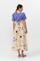 MP DRESS MIDI COTTON LINEN PRINT HOLIDAY