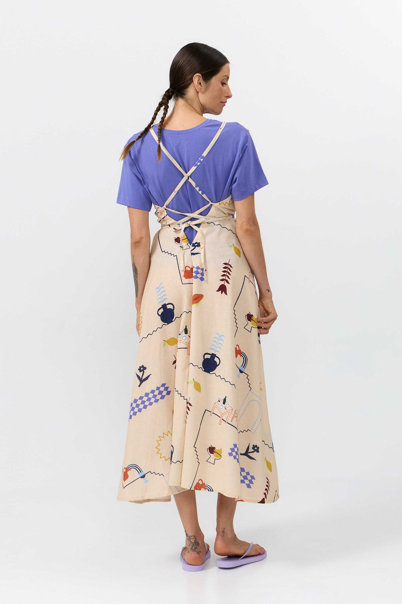 MP DRESS MIDI COTTON LINEN PRINT HOLIDAY