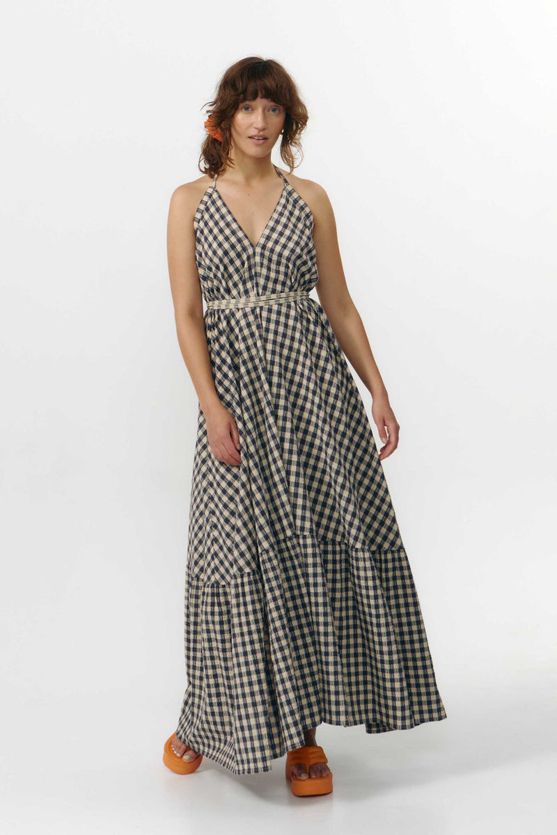 MP DRESS LONG CHECK GREY