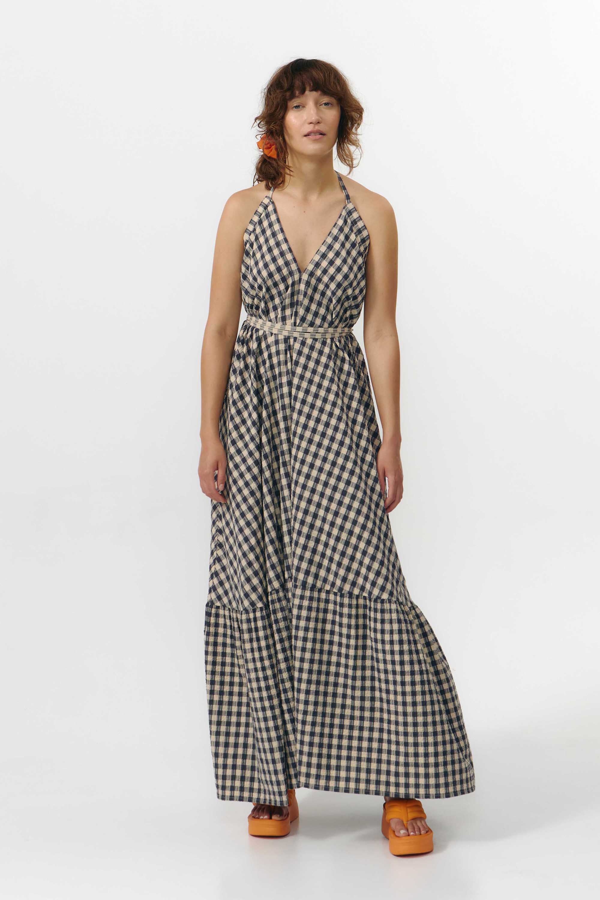 MP DRESS LONG CHECK GREY