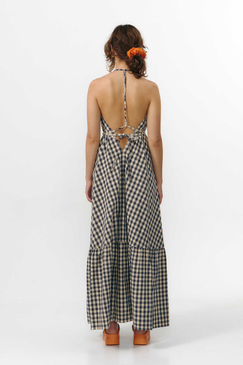 MP DRESS LONG CHECK GREY