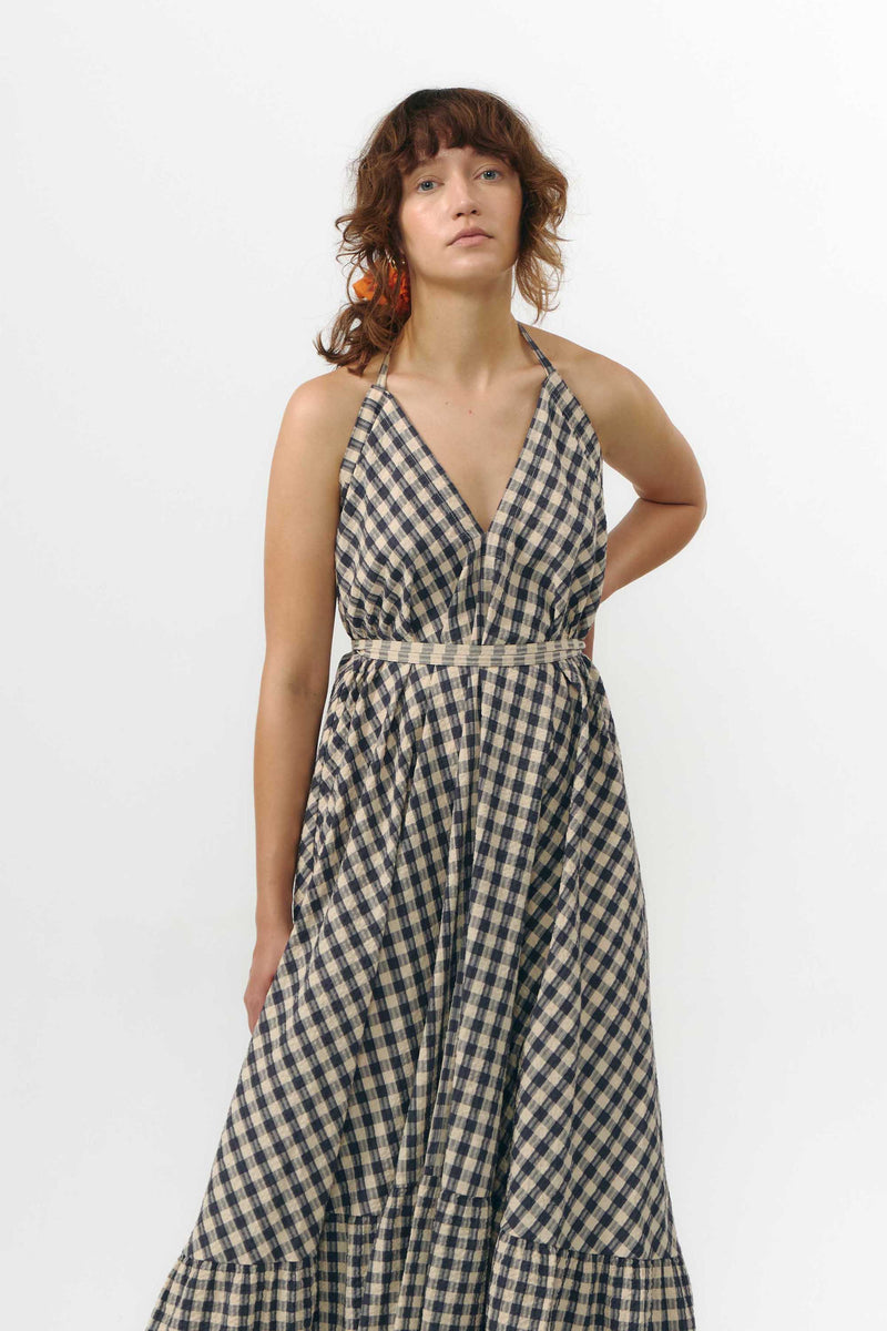 MP DRESS LONG CHECK GREY