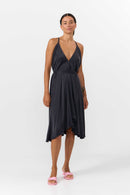 VESTIDO CORTO MULTIPOSICIÓN CUPRO DARK GREY