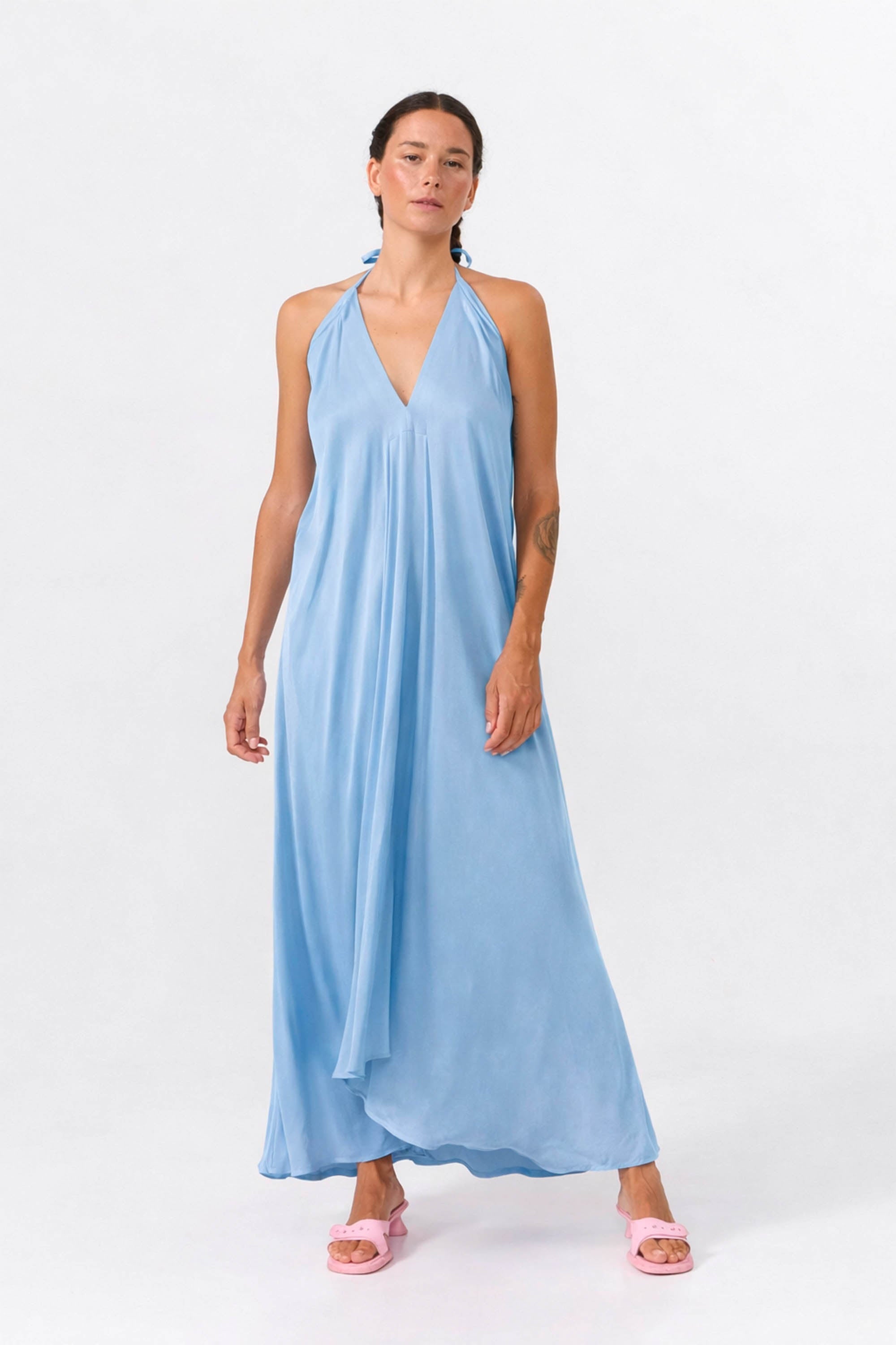 MP DRESS LONG CUPRO LIGHT BLUE