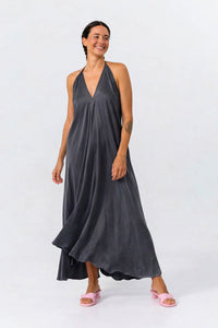 VESTIDO LARGO MULTIPOSICIÓN CUPRO DARK GREY