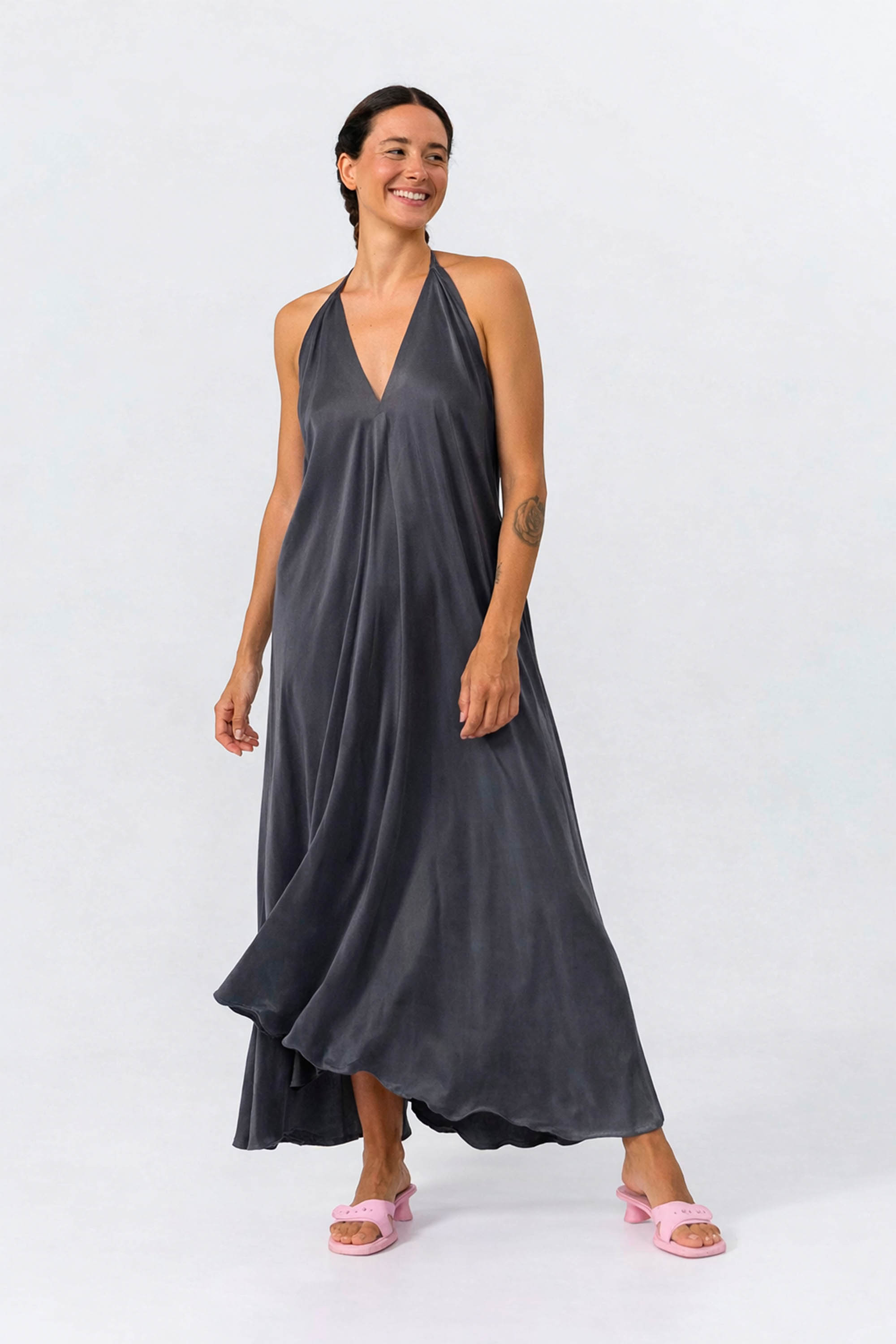 MP DRESS LONG CUPRO DARK GREY