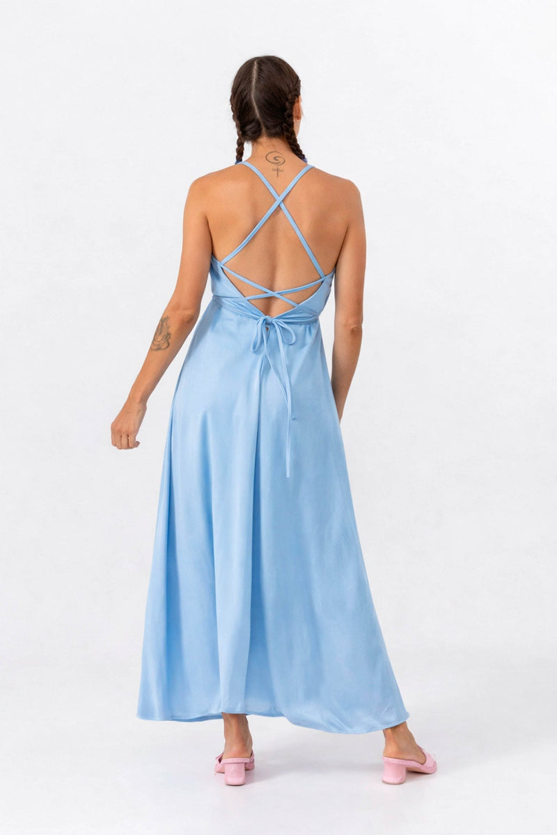 MP DRESS LONG CUPRO LIGHT BLUE