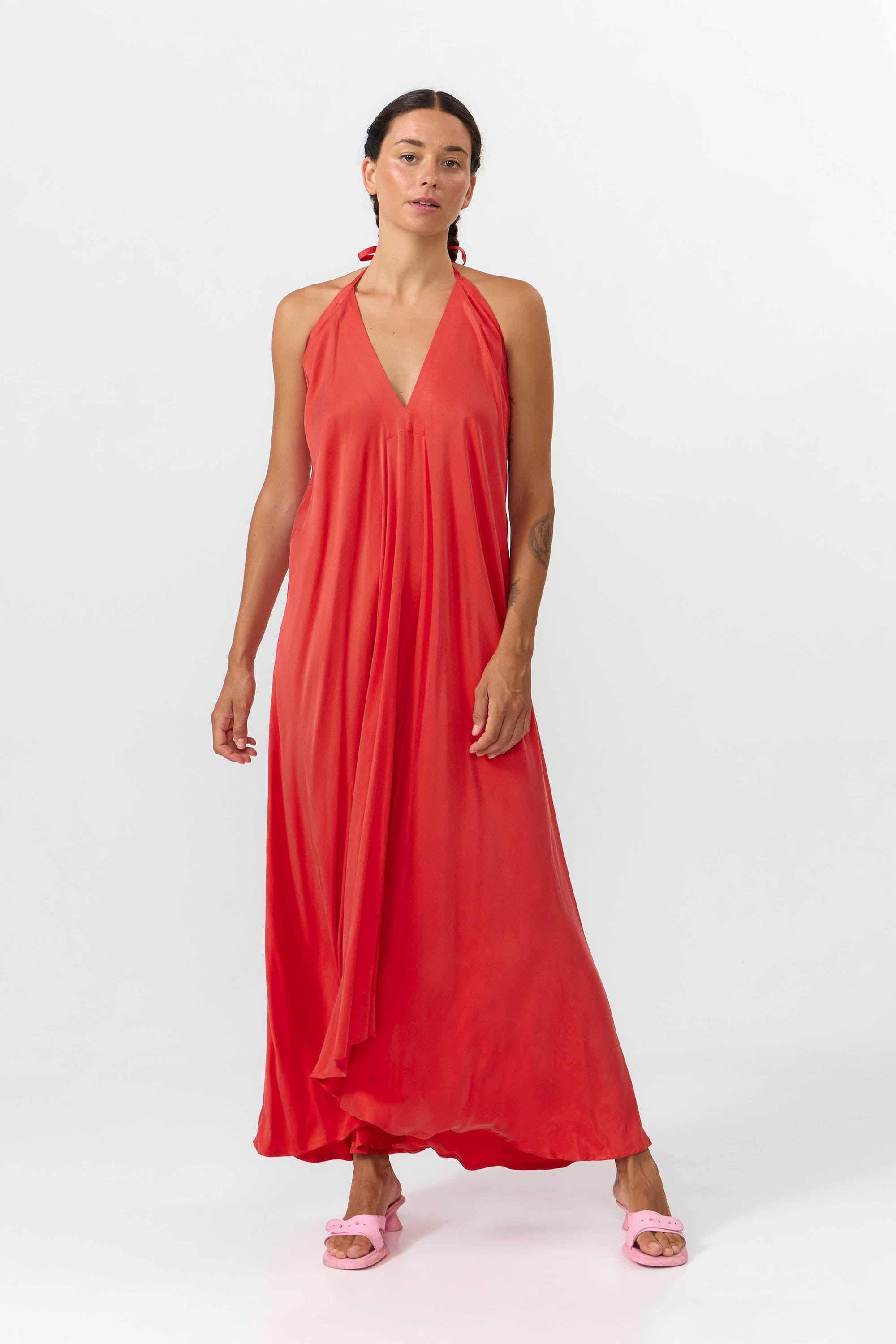 MP DRESS LONG CUPRO RED