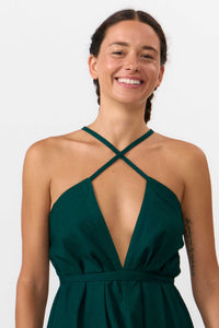 MP DRESS MIDI COTTON LINEN DEEP GREEN