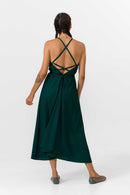 MP DRESS MIDI COTTON LINEN DEEP GREEN