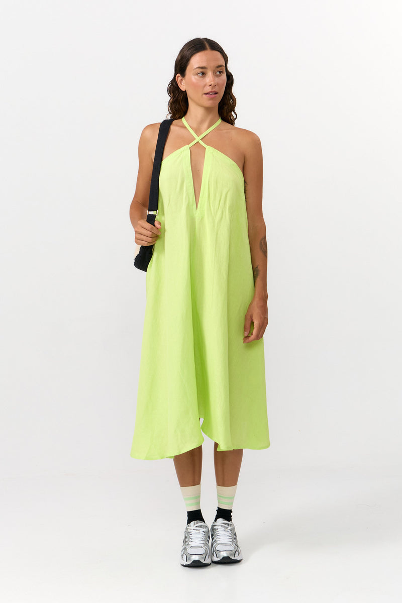 MP DRESS SHORT VISCOSE LINEN APPLE GREEN