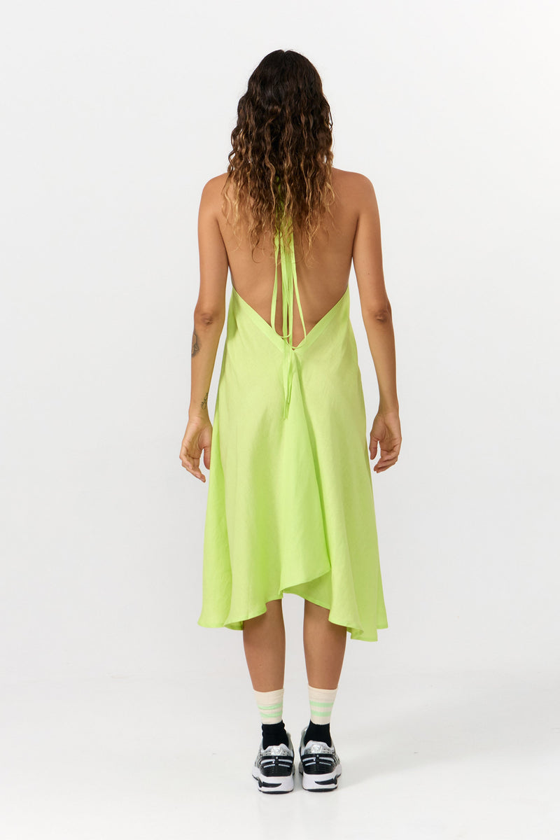MP DRESS SHORT VISCOSE LINEN APPLE GREEN