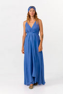 MP DRESS LONG VISCOSE LINEN MID BLUE
