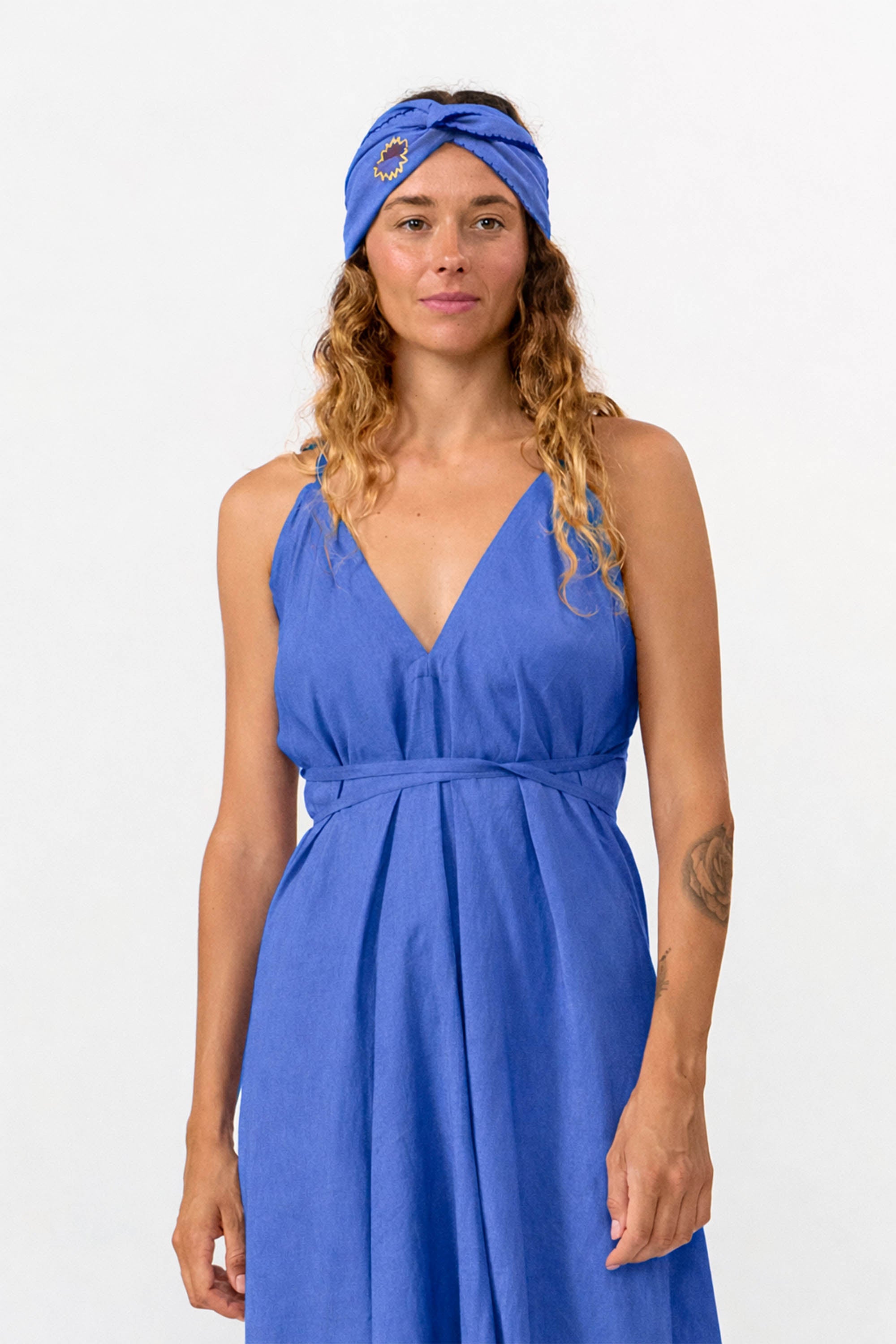 MP DRESS LONG VISCOSE LINEN MID BLUE