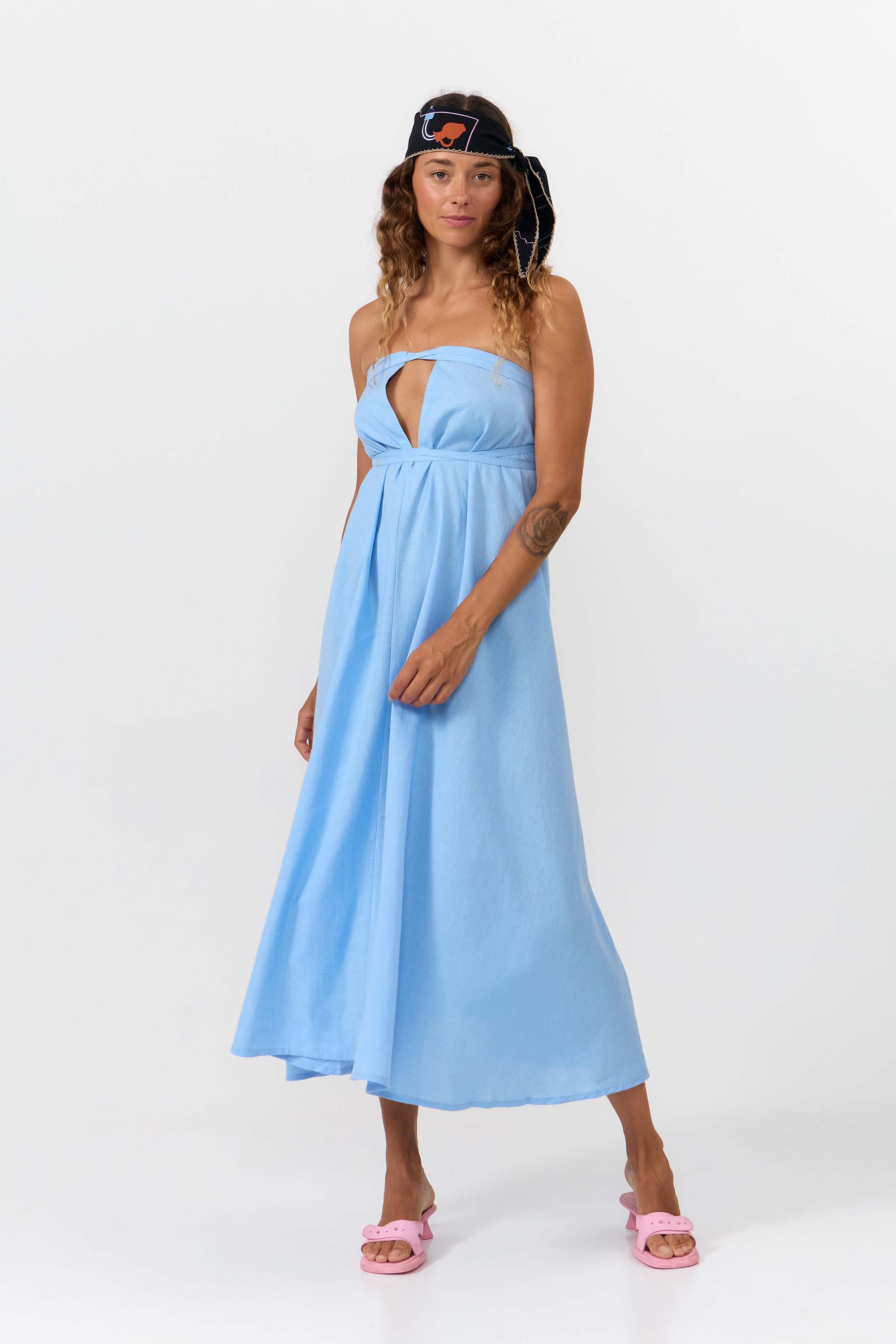 VESTIDO MIDI MULTIPOSICIÓN ALGODÓN/LINO LIGHT BLUE